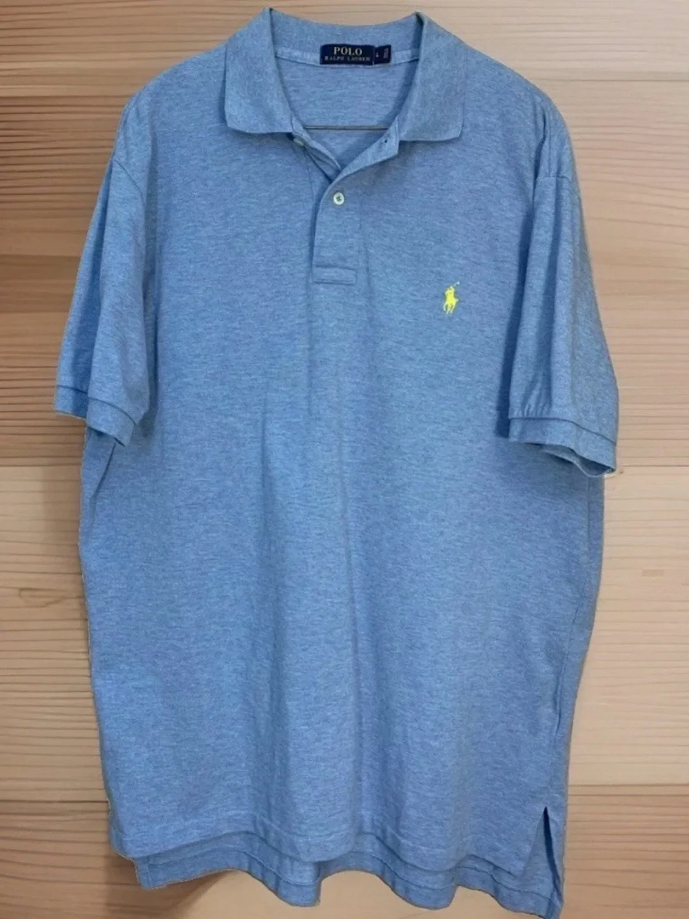 Polo Ralph Lauren Mens Large Light Blue Short Sleeve Pique Polo Yellow Pony